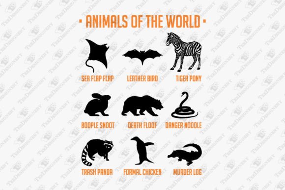 Animals of the World Funny Zoology Graphics and T-Shirt Designs