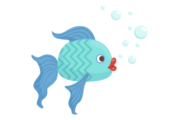Blue Fish with Bubbles. Funny Underwater Graphics & Illustrations Review