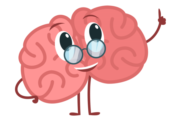 Cartoon Brain. Smart Funny Character Wit Graphics and Illustrations