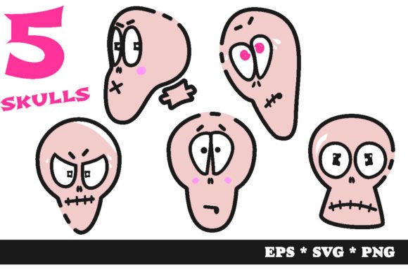 Collection of Five Funny Skulls: Graphics and Illustrations for Local Brands