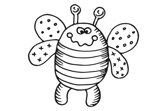 Crazy Bee Sketch. Funny Bumblebee Charac Graphics & Illustrations