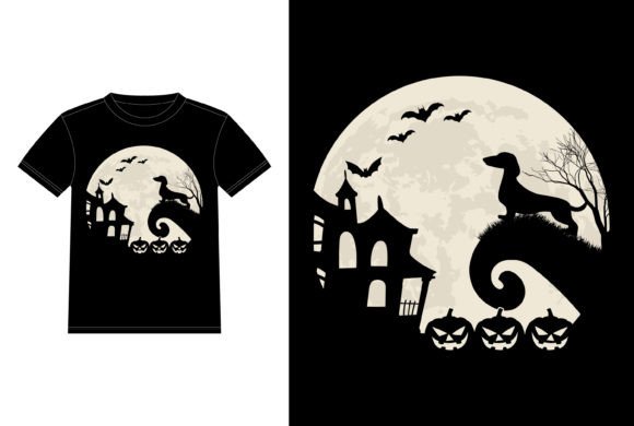 Dachshund is Moon Pumpkin Halloween Graphics for T-Shirt Designs