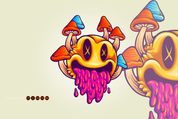 Funny Psychedelic Mushrooms Emoticons Graphics for Bold Illustrations