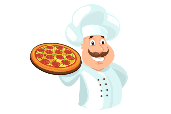 Pizza Chef Logo. Funny Mascot for Italia Graphics and Illustrations